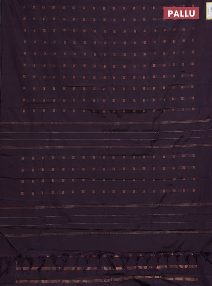 Arani semi silk saree deep jamun with copper zari woven buttas in borderless style