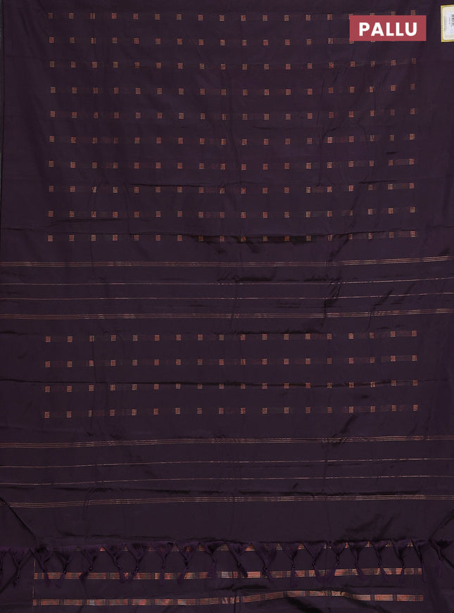 Arani semi silk saree deep jamun with copper zari woven buttas in borderless style