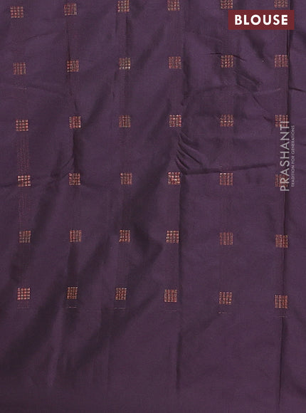 Arani semi silk saree deep jamun with copper zari woven buttas in borderless style