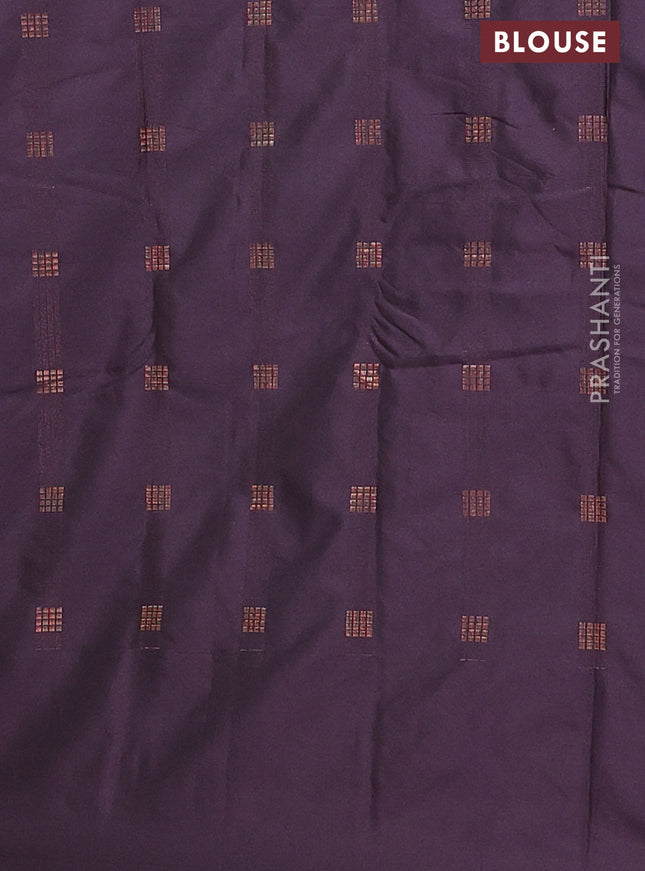 Arani semi silk saree deep jamun with copper zari woven buttas in borderless style