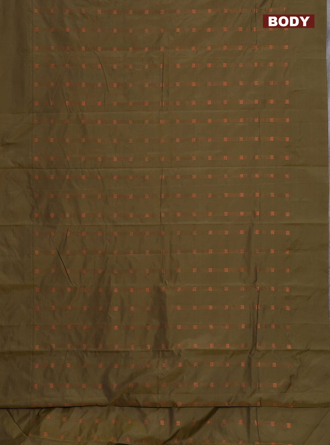 Arani semi silk saree sap green with copper zari woven buttas in borderless style