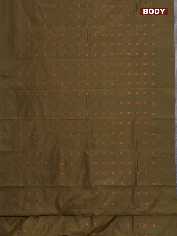 Arani semi silk saree sap green with copper zari woven buttas in borderless style