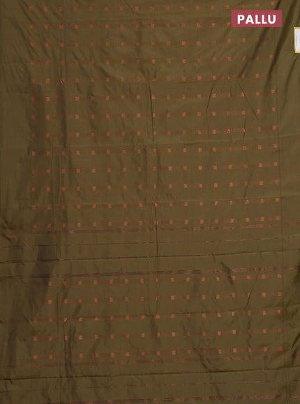 Arani semi silk saree sap green with copper zari woven buttas in borderless style