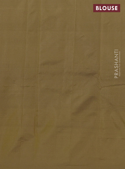 Arani semi silk saree sap green with copper zari woven buttas in borderless style