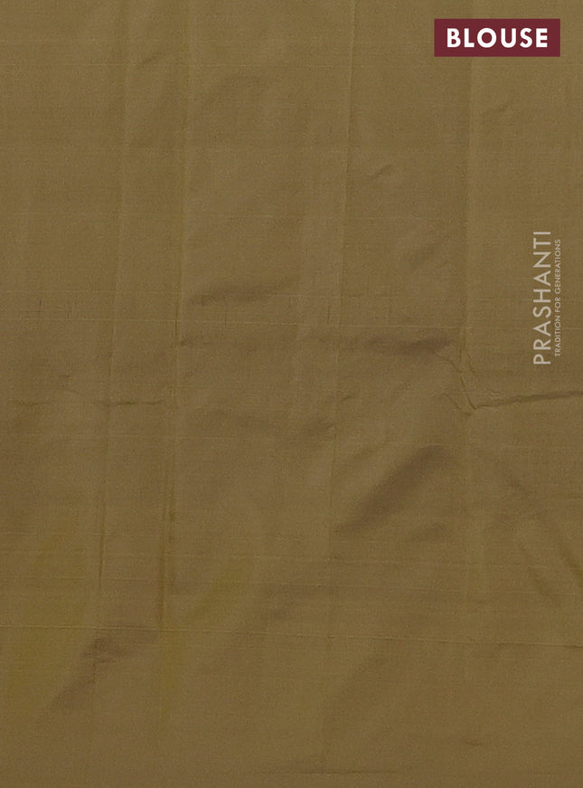 Arani semi silk saree sap green with copper zari woven buttas in borderless style