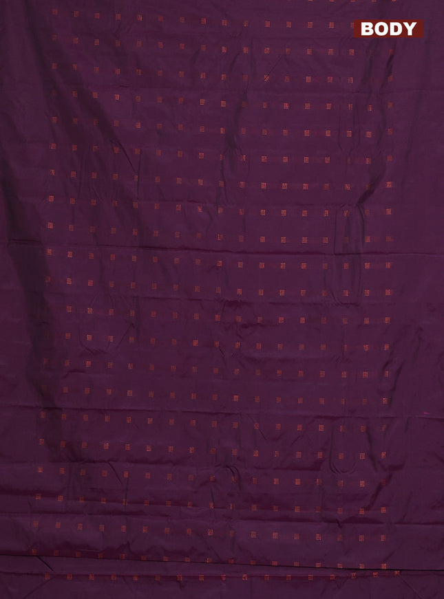 Arani semi silk saree wine shade with copper zari woven buttas in borderless style
