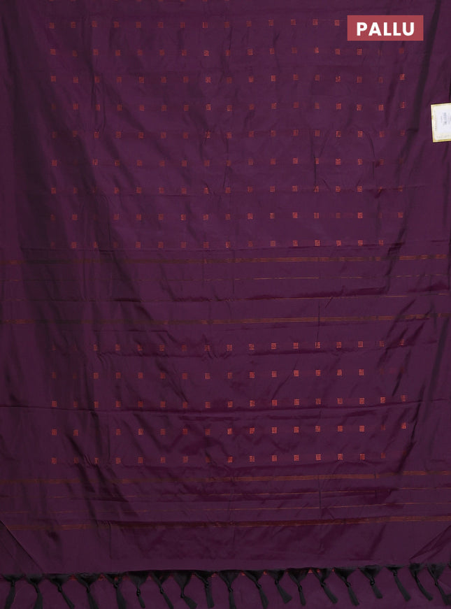 Arani semi silk saree wine shade with copper zari woven buttas in borderless style