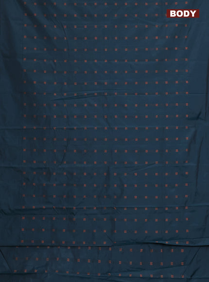 Arani semi silk saree peacock green with copper zari woven buttas in borderless style