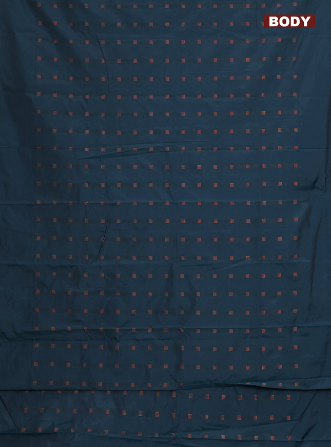 Arani semi silk saree peacock green with copper zari woven buttas in borderless style