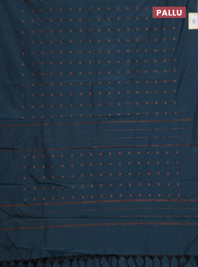 Arani semi silk saree peacock green with copper zari woven buttas in borderless style