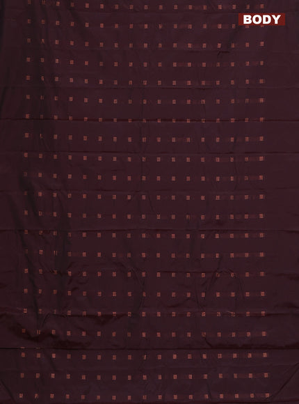 Arani semi silk saree deep maroon with copper zari woven buttas in borderless style