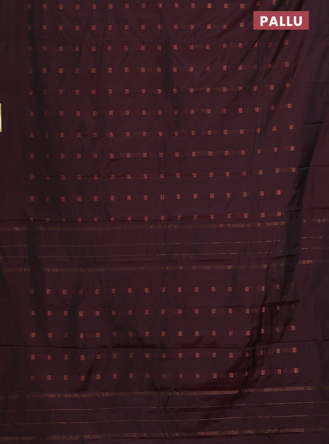 Arani semi silk saree deep maroon with copper zari woven buttas in borderless style