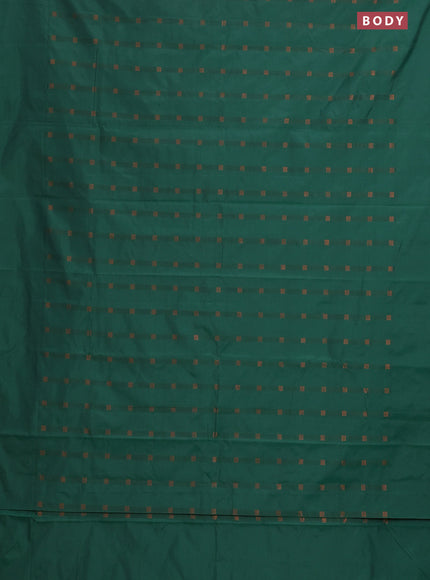 Arani semi silk saree greeen with copper zari woven buttas in borderless style