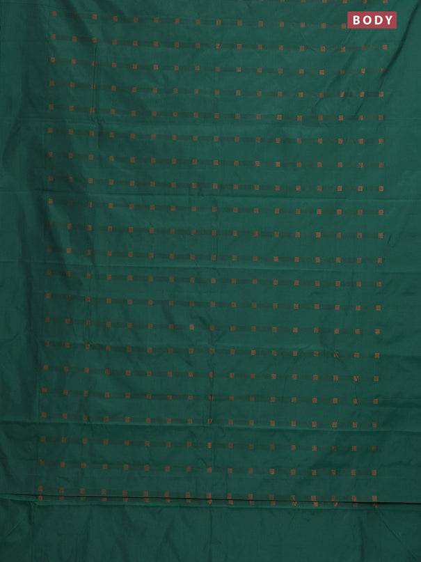 Arani semi silk saree greeen with copper zari woven buttas in borderless style
