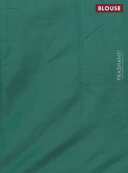 Arani semi silk saree greeen with copper zari woven buttas in borderless style
