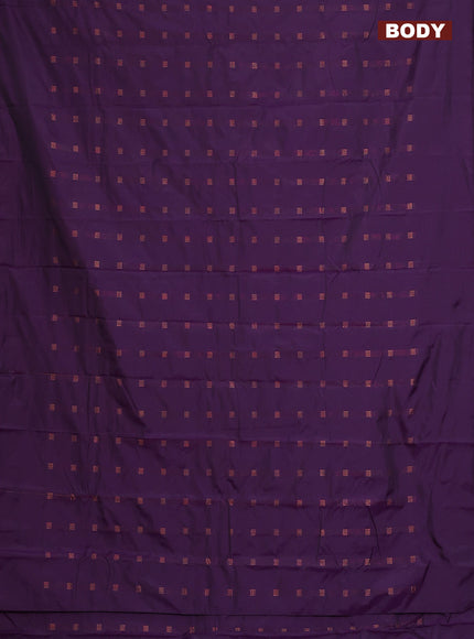Arani semi silk saree deep purple with copper zari woven buttas in borderless style