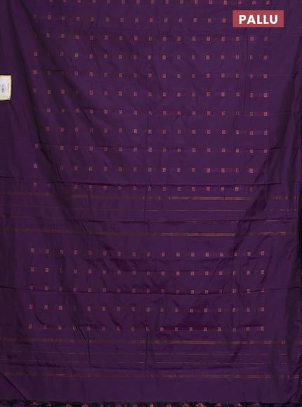 Arani semi silk saree deep purple with copper zari woven buttas in borderless style