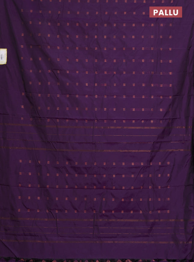 Arani semi silk saree deep purple with copper zari woven buttas in borderless style