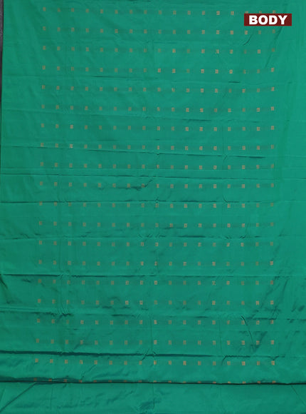 Arani semi silk saree green with copper zari woven buttas in borderless style