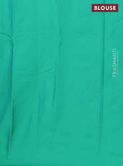 Arani semi silk saree green with copper zari woven buttas in borderless style