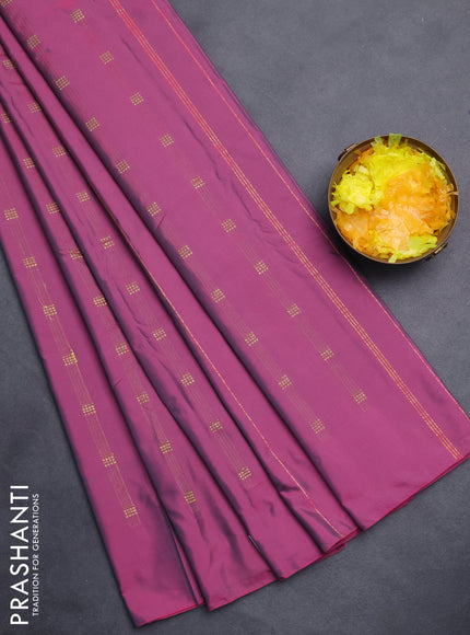 Arani semi silk saree dark pink with zari woven buttas in borderless style