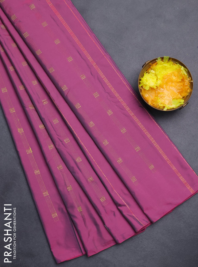 Arani semi silk saree dark pink with zari woven buttas in borderless style