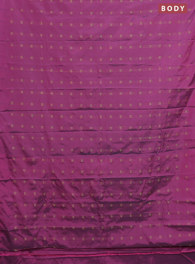 Arani semi silk saree dark pink with zari woven buttas in borderless style