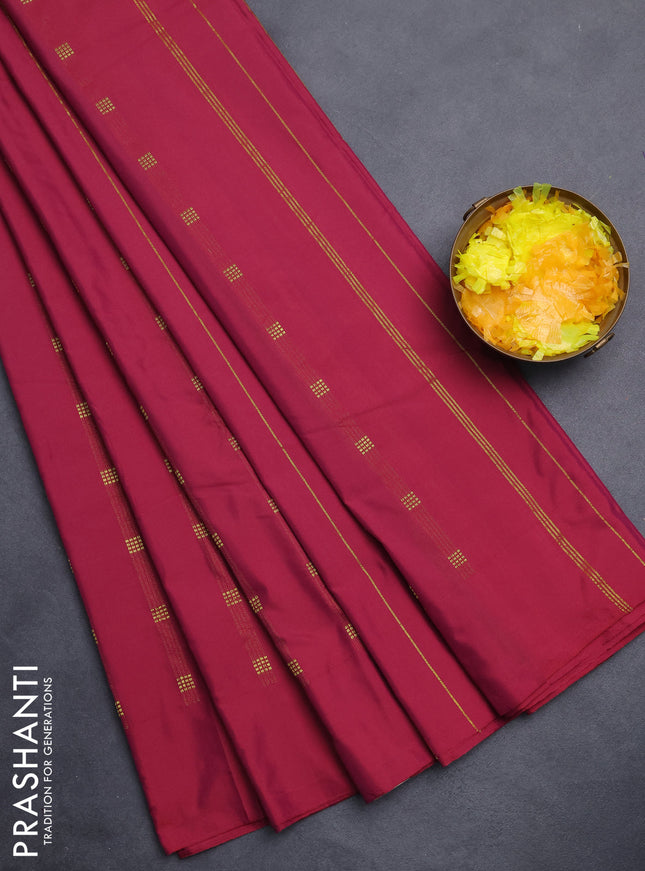 Arani semi silk saree pink with zari woven buttas in borderless style