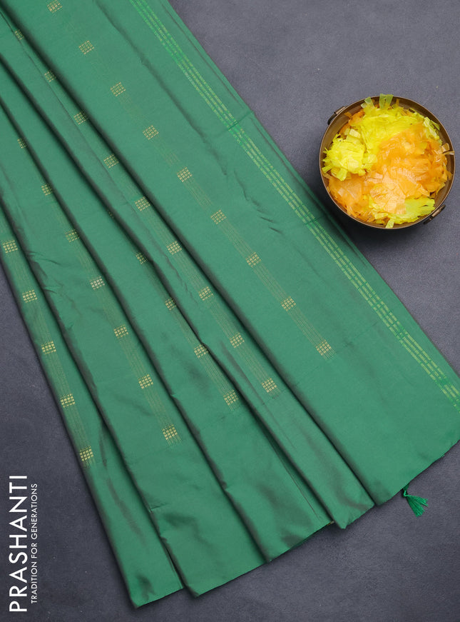 Arani semi silk saree green with zari woven buttas in borderless style