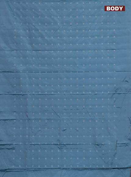 Arani semi silk saree blue shade with silver zari woven buttas in borderless style