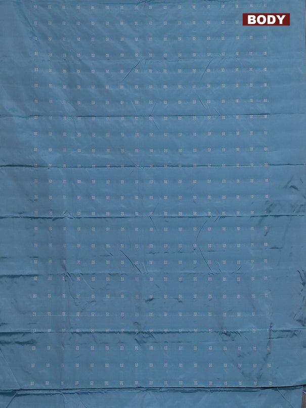 Arani semi silk saree blue shade with silver zari woven buttas in borderless style