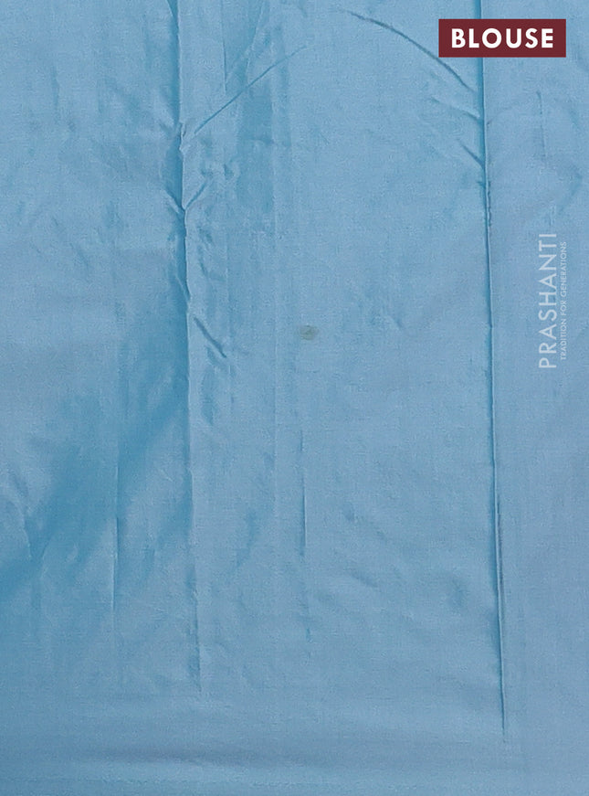 Arani semi silk saree blue shade with silver zari woven buttas in borderless style