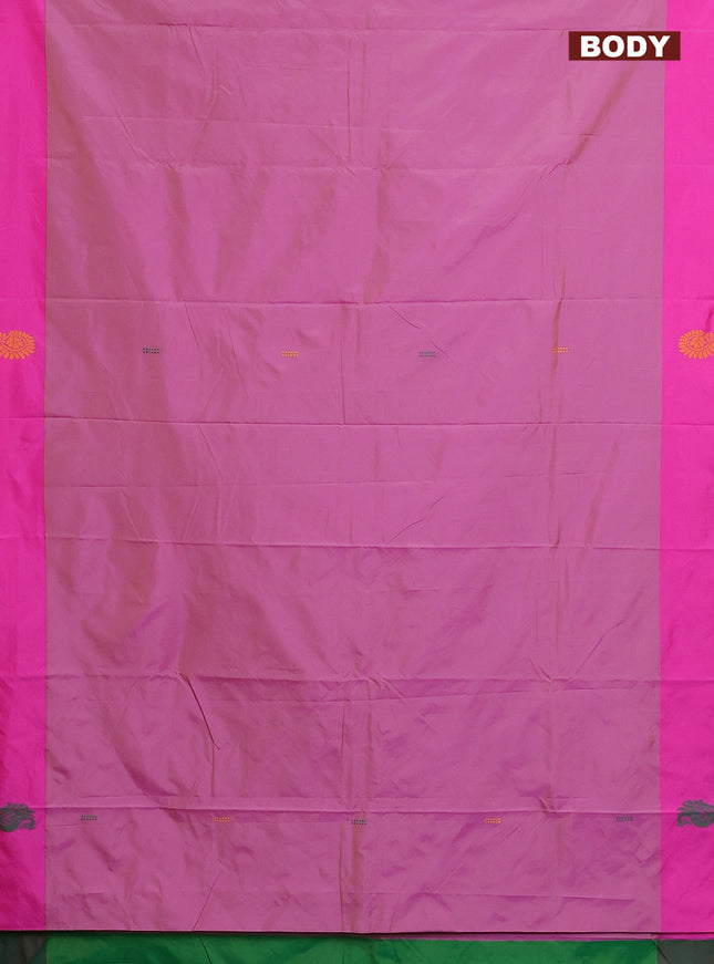 Arani semi silk saree pastel pink and dual shade of green with thread woven buttas and thread woven butta border