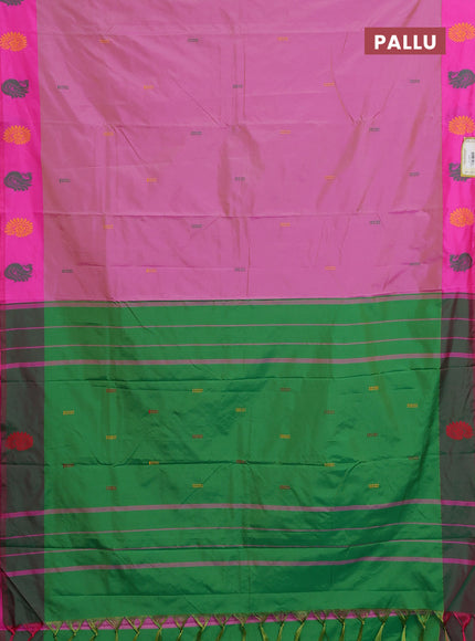 Arani semi silk saree pastel pink and dual shade of green with thread woven buttas and thread woven butta border