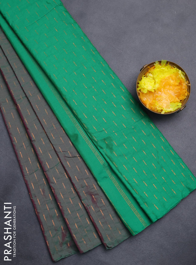 Arani semi silk saree dual shade of green with zari woven buttas in borderless style