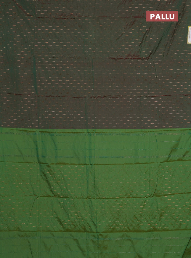 Arani semi silk saree dual shade of green with zari woven buttas in borderless style
