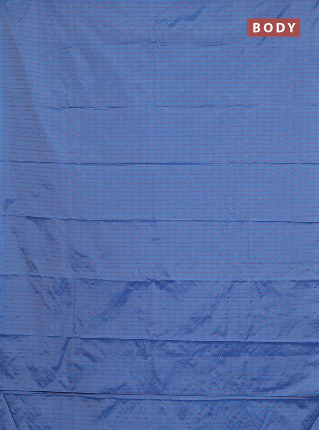 Arani semi silk saree blue shade with copper zari woven buttas in borderless style