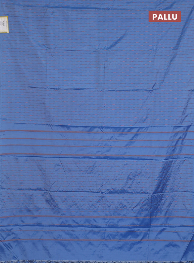 Arani semi silk saree blue shade with copper zari woven buttas in borderless style