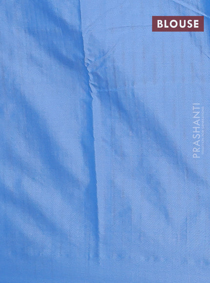 Arani semi silk saree blue shade with copper zari woven buttas in borderless style