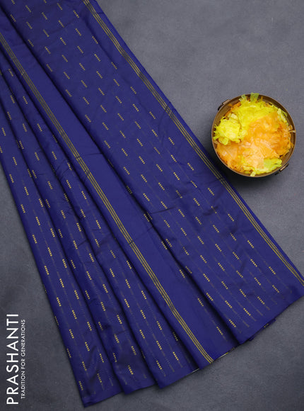 Arani semi silk saree blue with zari woven buttas in borderless style