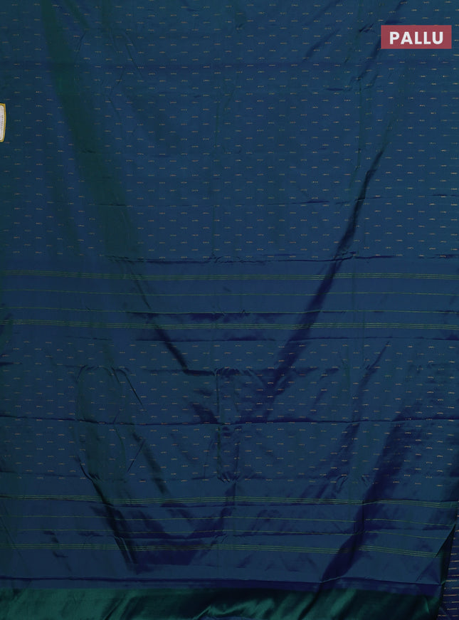 Arani semi silk saree dual shade of bluish green with zari woven buttas in borderless style