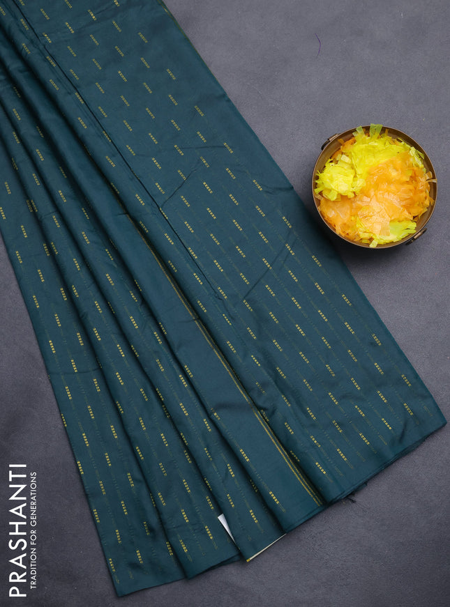 Arani semi silk saree peacock green with zari woven buttas in borderless style