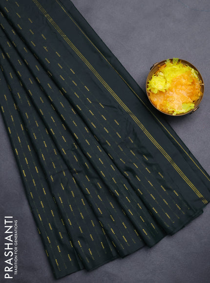Arani semi silk saree dark green with zari woven buttas in borderless style