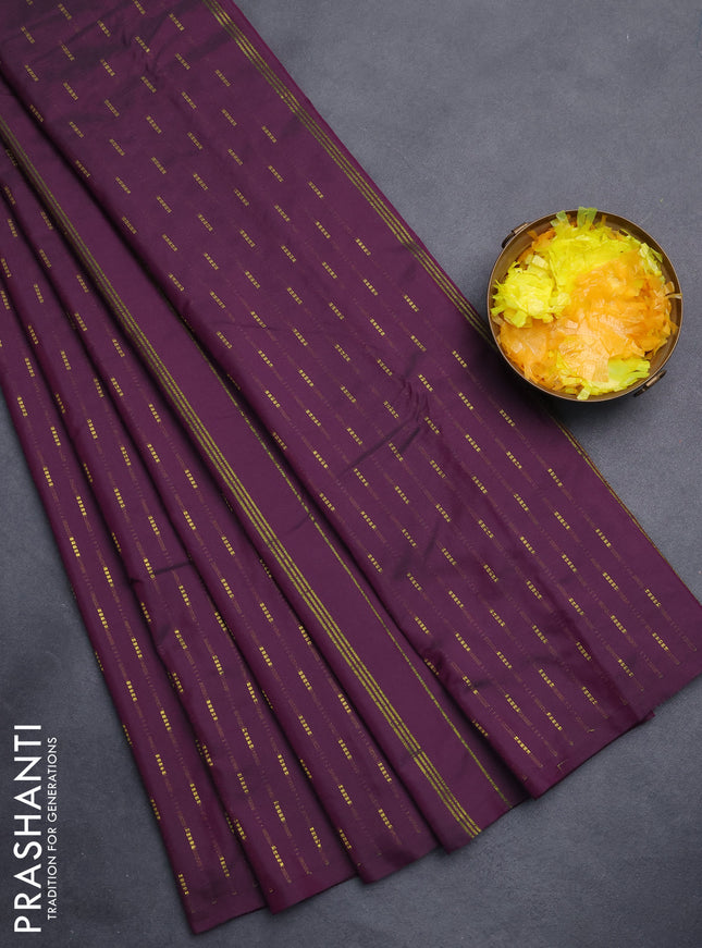 Arani semi silk saree wine shade with zari woven buttas in borderless style
