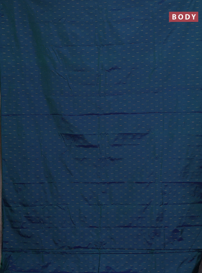 Arani semi silk saree dual shade of bluish green with zari woven buttas in borderless style