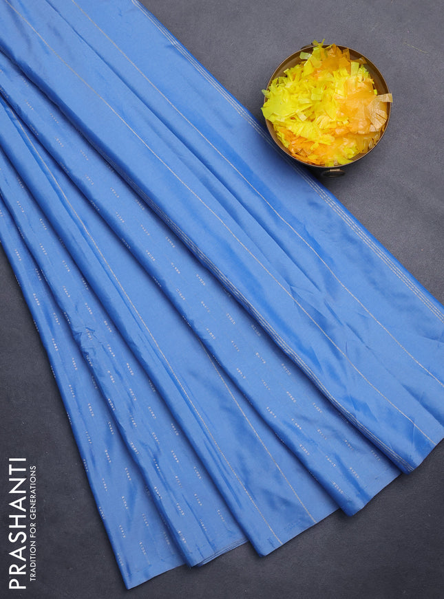 Arani semi silk saree light blue with silver zari woven buttas in borderless style