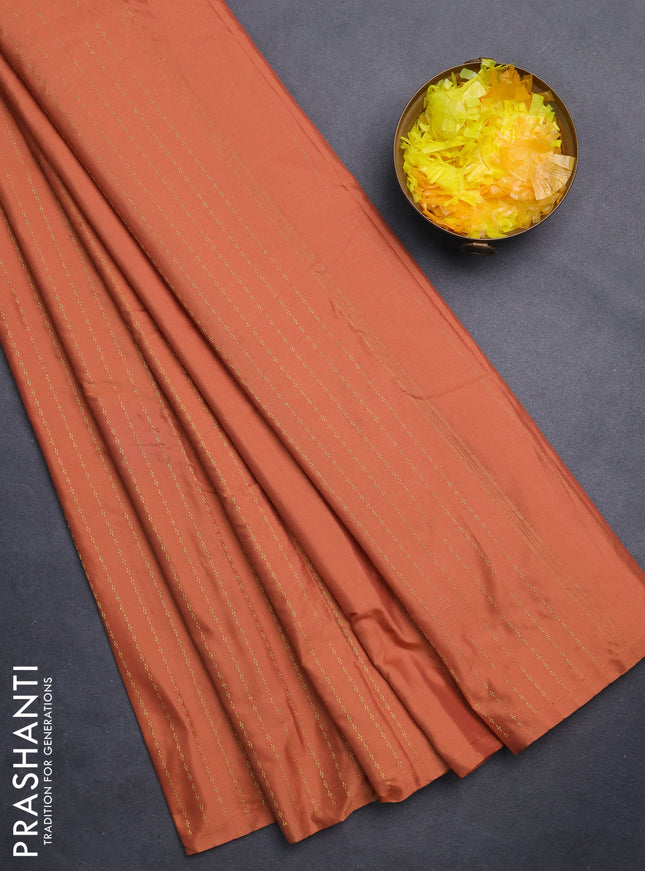 Arani semi silk saree orange with allover zari weaves in borderless style