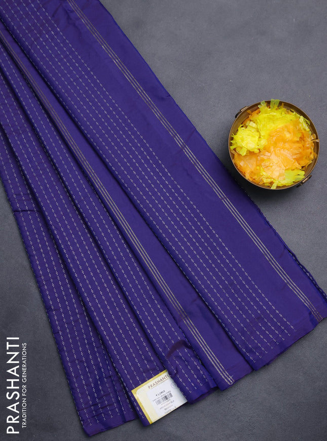 Arani semi silk saree dark blue with allover silver zari weaves in borderless style