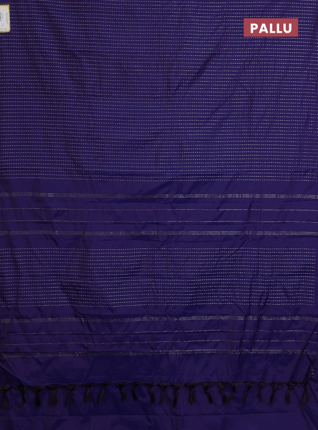 Arani semi silk saree dark blue with allover silver zari weaves in borderless style