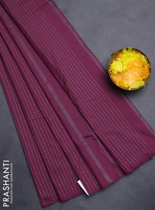 Arani semi silk saree wine shade with allover silver zari weaves in borderless style